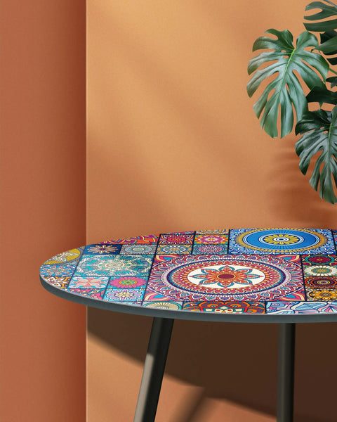 Table with colorful patterns using Peel And Stick Tile Stickers Pack Of Six Decals Each 7 By 39.3 Inches Waterproof Easy To Apply