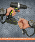 Tool Belt Suspenders With Magnetic Wristband For Framer Carpenter Electrician Worksite Ready design shown holding drill