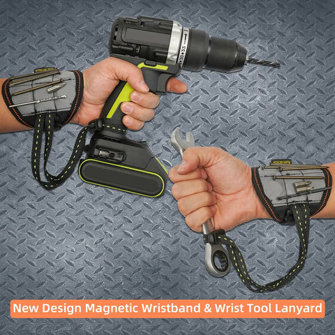 Tool Belt Suspenders With Magnetic Wristband For Framer Carpenter Electrician Worksite Ready design shown holding drill