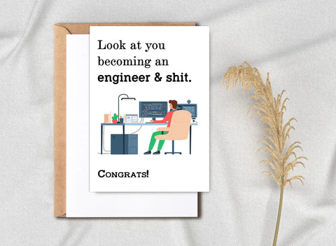 Engineer Graduation Card For The Next Big Gig 5 By 7 Inches Modern Style Letter Print On White Neutral Cardstock Blank Inside