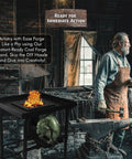 Fire Pot Coal Forge Stand With Hand Blower For Blacksmithing Starter Kit in workshop, heavy-duty steel frame with fire and blower.