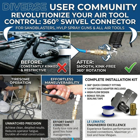 Air Compressor Swivel Connector Kit with 360 Degree Quick Connect Fittings, improving air tool flexibility and efficiency.