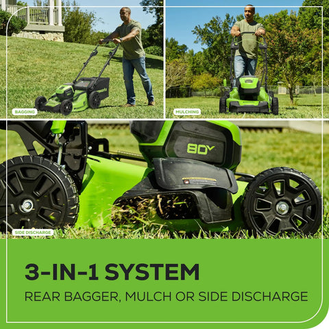 80V Self Propelled 21-Inch Cordless Lawn Mower with 3-in-1 system for bagging, mulching, side discharge