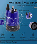 Go To Submersible Water Pump For Ponds, Pools, Basements And Drains 1/2 HP 1700 GPH, blue pump with ergonomic handle and durable base