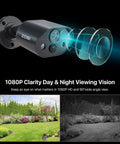1080p HD-TVI Security Camera showing lens and day-night vision features with garden view, bullet style, outdoor use.