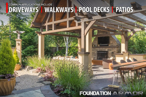 Professional Grade Low Gloss Wet Look Concrete And Paver Sealant 5 Gallon Solvent Based Acrylic Coating used on a beautiful patio.