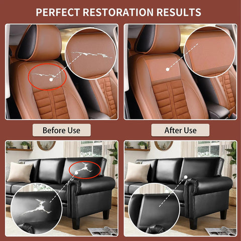 Before and after results of Self Adhesive Leather Repair Patch Kit For Furniture And Car Seats No Ironing Needed Quick Fix