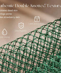 Close-up of green African Net Sponge Exfoliating Bath Loofah For Deep Cleansing Body Scrubber For Women And Men 45 Inch Elastic Net