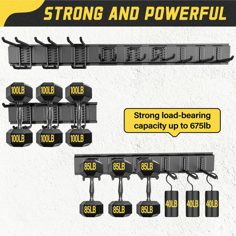 Garage Wall Organizer Kit 15 Pack Heavy Duty Tool Mounts With 675 Pound Capacity 48 Inch Tool Rack