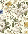 Vintage Floral Peel And Stick Wallpaper For Walls And Cabinets Removable Vinyl Peonies In Bedrooms Nurseries And Girls Rooms 17.7 Inches Wide By 118 Inches Long Self Adhesive Contact Paper showing white peonies and colorful daisies on beige background.