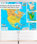 Seven Continents Primary Classroom Kid Friendly Pull Down Map Set with Educational Panels showing North America