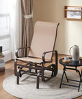 Indoor scene with an Outdoor Glider Chair Set Beige Sling Rocking Chairs With Steel Frame Weather Resistant Patio Gliders For Porch or Balcony.