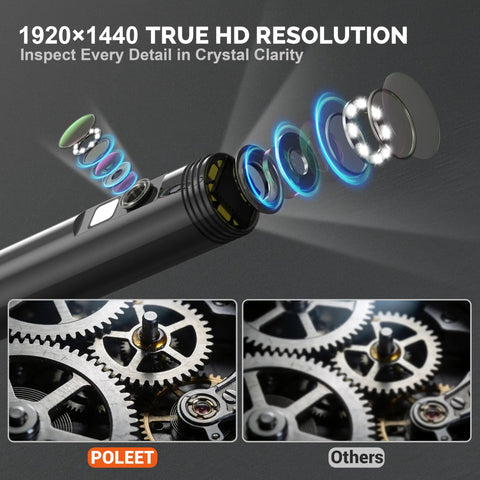 Dual Lens Endoscope Camera With Light 1920P HD Borescope For Tight Spots With 7.9mm Ultra Slim Probe And Front Plus Side View Lenses showing 1920×1440 HD optics