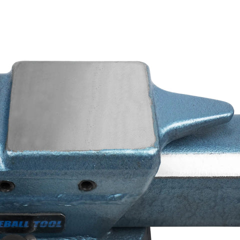 Close-up of anvil on Heavy Duty 4 Inch Forged Steel Bench Vise With 4 Point Swivel Base 90000 PSI Tensile Strength
