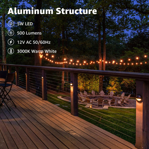 8 Pack Low Voltage Deck Lights With Fastlock2 Wire Connectors 5W 3000K LED Landscape Step Lights For Outdoor Deck Fence Post Patio Garden 12-24V AC DC ETL Listed Aluminum Eyebrow Cover Frosted Lens