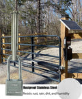 Stainless Steel Heavy Duty Security Pin Lock For Gate Opener Systems 12mm Solid Pin installed on gate with solar panel