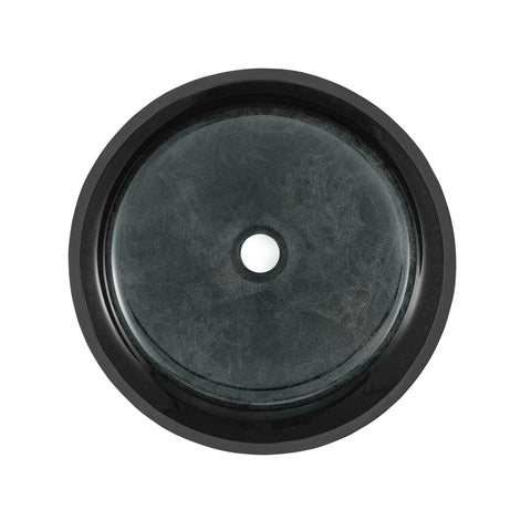 Top view of Avallon 16.5 Inch Round Glass Vessel Sink In Black For Above Counter Install Designed For Wall Mounted Faucets.