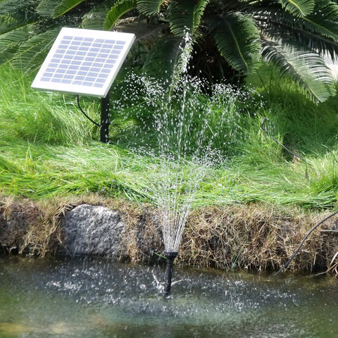 Grade A 132 GPH Solar Fountain Pump And Panel Kit Built With Dependable Battery Pack And Bright Led Light Lifts Water A Clean 56 Inches High For Zero Stress Setup And Backyard Glow Ups, with solar panel and water jets.