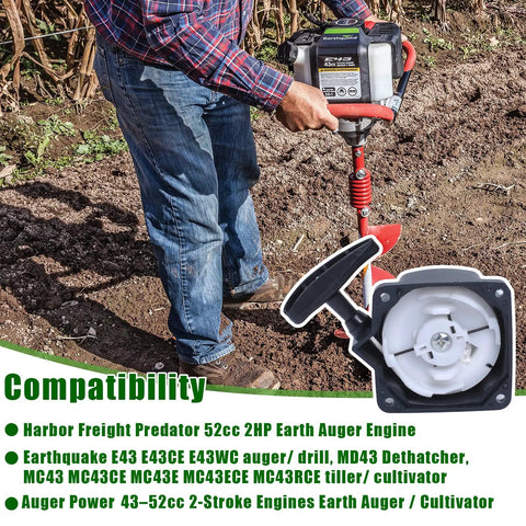 Pull Start Recoil Starter Pack Of 2 For Earth Augers And Tillers Compatible With Predator MC43 52cc 2HP, person using auger