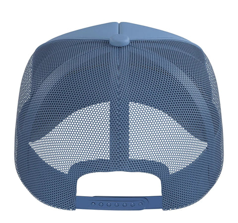 Back view of Cool Light Blue Machinist And Tools Vise Gauge Square Men Gifts Trucker Hat with adjustable mesh back.