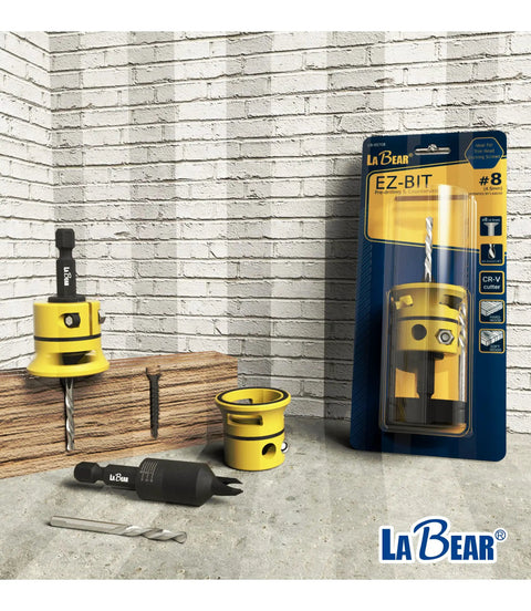 Number Eight Countersink Drill Bit Set with Replaceable HSS Drill displayed with packaging and individual components