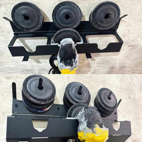 Three Bay Angle Grinder Holder With Disc Hook Rack For Garage Or Workshop And Tool Trailer, Holds Up To Three Grinders