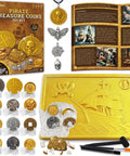 Pirate Treasure Dig Kit for Kids 6 and Up, Uncover 16 Plus Realistic Ancient Coin Replicas, Fool's Gold and Pirate Charms, STEM Archaeology Craft for Necklace Making, Coin Collecting Gift for Curious Explorers, with coins and dig tools
