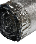 Heavy Duty Floor Underlayment With Advanced Moisture Vapor Barrier And Slick Silver Chrome Finish rolled up for installation.