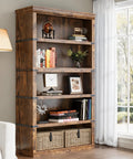 Retro Industrial Bookcase With A Sturdy Iron Frame And MDF Shelves For Living Room Or Office next to window