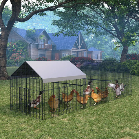 Heavy Duty Metal Chicken Run And Coop System With 86 Inch Or 130 Inch Lengths Portable Outdoor Cage in backyard with chickens