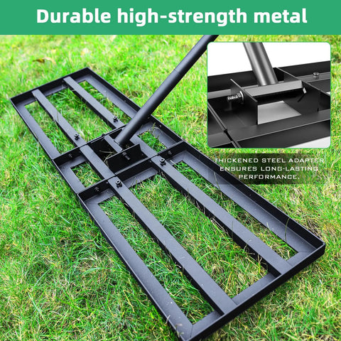 Lawn Leveling Rake And Soil Leveler For Yard And Garden 36 By 10 Inch Stainless Steel Tool With Six And A Half Foot Handle Heavy Duty