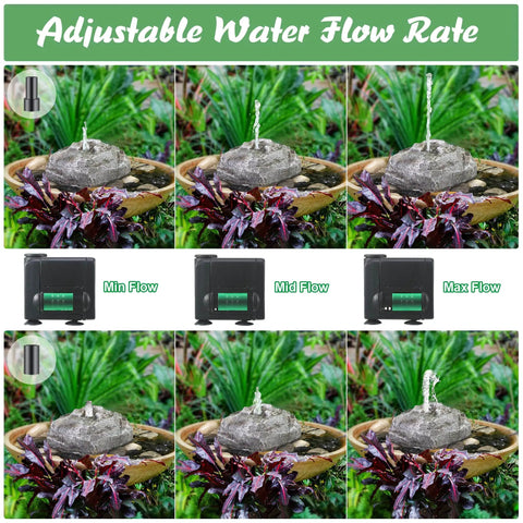 Bird Bath Water Fountain Rock With Electric Pump And Power Source, three flow rates, granite resin rock waterfall installed in garden.