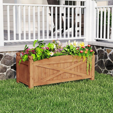Wooden Raised Garden Bed With Drainage Holes Built Tough For Outdoor Patios And Balconies, Weatherproof Fir Wood Planter Box on grass
