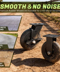 8 Inch Caster Wheels Set Of 4 With 2 Brakes And 2 Fixed Heavy Duty 2200 Lb Solid Rubber Plate Casters on dirt road