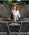 Dog Car Seat Cover for Back Seat Waterproof Nonslip Bench Protector for Cars Trucks and SUVs Soft Durable Shield for Pets Black Ride Ready and Easy Clean Up with a brown and white dog sitting on it.