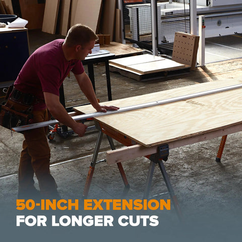 Make Straight Runs No Sweat With This 50 Inch Clamp Edge Extension Add Fifty Inches To Your Rig For Crisp Cuts On Circular Saws Built In T Track Delivers Legit Precision Daily, man using clamp edge.