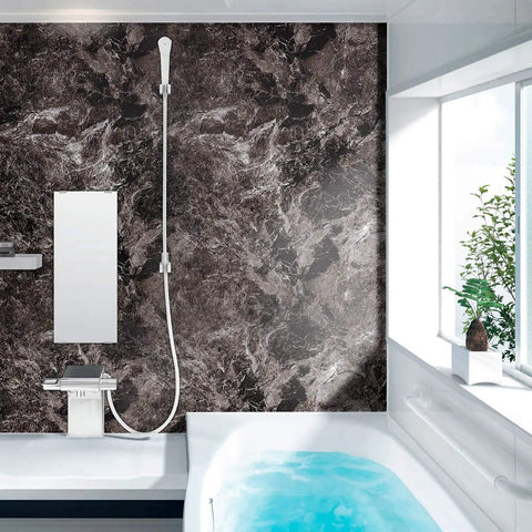 Dark Marble Peel And Stick Wallpaper For Countertops And Cabinets, Waterproof Vinyl Wrap, on bathroom wall near bathtub