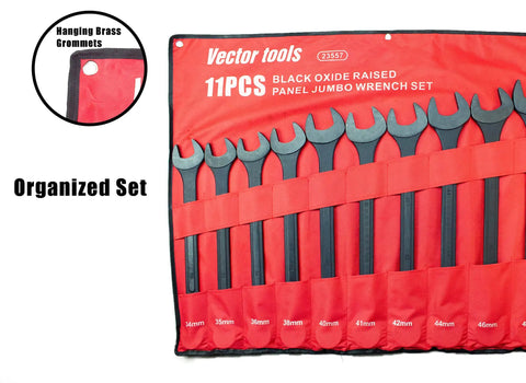 Metric Jumbo 11 Piece Beefy Wrench Set With Pouch, Black Oxide Raised Panel Wrenches 34mm To 50mm in Velcro pouch display