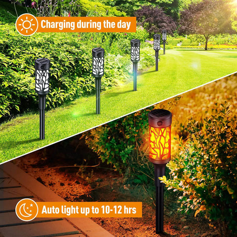 12 Pack Solar Outdoor Lights Extra Bright Solar Torch Lights With Dancing Flickering Flames Lit for Garden Halloween Decor