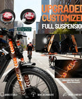 Rugged 2026 Dual Motor Electric Bike For Adult Riders Packing 52V 70Ah Battery Delivering 200 Mile Range And 46 Mph Top Speed With 26X4 Fat Tires Full Suspension Mountain Ebike showcasing adjustable full suspension components.