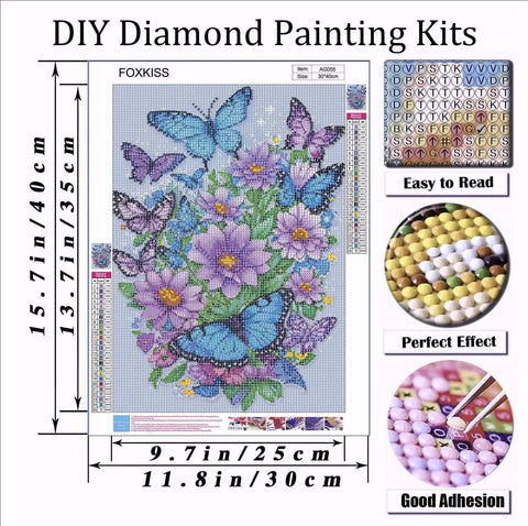 Butterfly Diamond Art Painting Kit For Adults Full Drill 5D Round Diamonds Diy Craft Kit Beginner Friendly 12x16 Inch For Stress Relief
