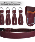 Leather Tool Belt For Men Heavy Duty Work Belt With 19 Pockets And 2 Pouches Double Hammer Holder parts with D-rings and loops