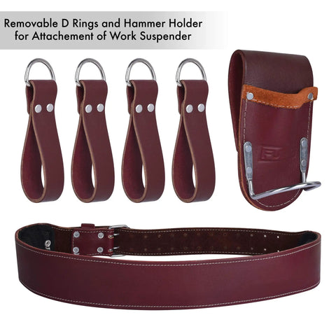 Leather Tool Belt For Men Heavy Duty Work Belt With 19 Pockets And 2 Pouches Double Hammer Holder parts with D-rings and loops