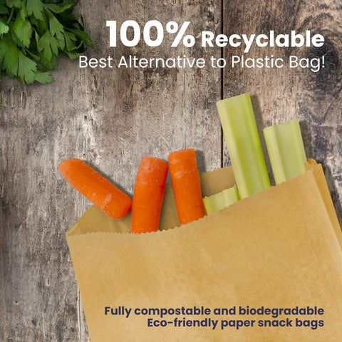 Greaseproof Paper Sandwich Bags 200 Pack 7 By 6 By 1 Inches Unbleached Brown Bags with carrots and celery inside.