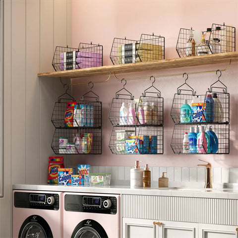 Five Tier Closet Hanging Organizer With Four Sturdy Hooks For Clothes Sweaters Shoes Handbags And Purses Zero Hassle Wire Storage Bins Top Shelf Space Saving Rack System