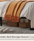 Queen Bed Frame With Smart Led Lights And Dual Usb Ports App Remote Music Sync And Custom Timer For A Lowkey Dreamy Bedroom Setup Solid Noise Free Platform In Cozy Beige with under-bed storage.