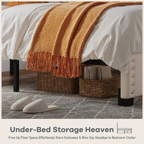 Queen Bed Frame With Smart Led Lights And Dual Usb Ports App Remote Music Sync And Custom Timer For A Lowkey Dreamy Bedroom Setup Solid Noise Free Platform In Cozy Beige with under-bed storage.