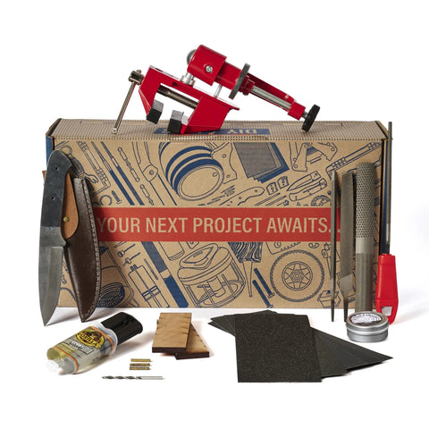 Knife Making Kit For DIY Dudes Includes Shawnee Skinner Blade, Maple Handle, Leather Sheath, Brass Bolsters, Step By Step Knife Making Guide And Essential Tools Like Epoxy Syringe, Rasp And File Set, Graded Sandpaper Pack, Bench Block