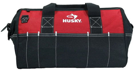 Front view of 18 Inch Water Resistant Tool Bag With 29 Pockets Including 13 Internal And 16 External Shoulder Strap Heavy Duty 600 Denier Polyester Built Tough For Contractors And DIYers