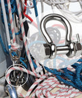 Three Eighths Inch Clevis Shackle With One Half Inch Bolt Pin 316 Stainless Steel Bow Anchor Shackle on boat ropes